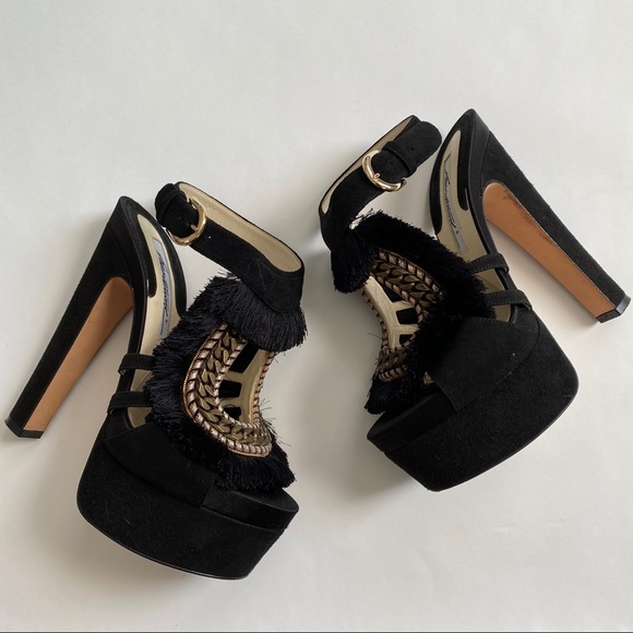 Brian Atwood Blanco Fringe & Chaintrimmed Sandals - Picture 3 of 7